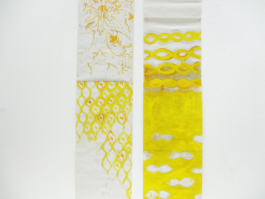 Two strips of wallpaper painted with yellow patterns. Anna Slobodnik, 2015 