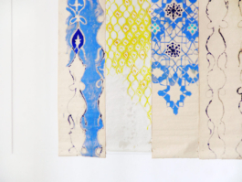 Detail with blue patterned wallpaper panels. Anna Slobodnik 2015. 