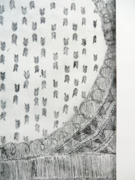 Detail of an big etching in black and white. Anna Slobodnik, 2018. 