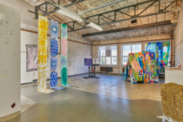 To the left Anna Slobodniks Installation for the Exhibition Mutual Matters to the right works of Irene Fernandez Arcas. 