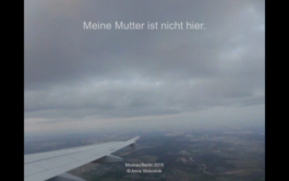 View from a airplane window on a cloudy sky. Title: My mother isn't here. Anna Slobodnik, 2016. 