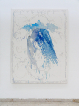 One big white painting with the suggestion of a blue carpet pattern on it. Anna Slobodnik 2016. 