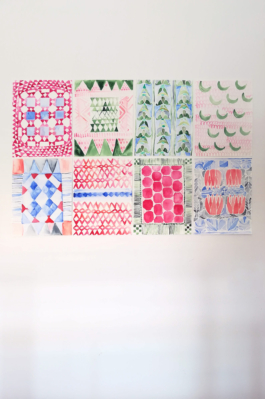 Eight small paintings of colorful patterns in watercolor. Anna Slobodnik 2018. 