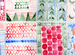 Detail of eight watercolor paintings with colorful patterns. Anna Slobodnik, 2018. 