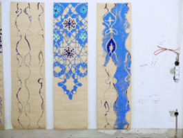 Three blue patterned wallpaper panels. Anna Slobodnik 2015. 