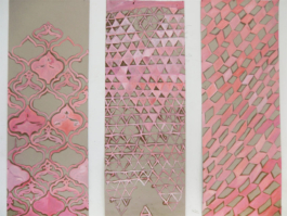 Three pink patterned wallpaper panels. Anna Slobodnik 2015. 