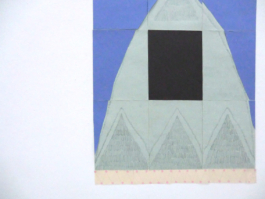 One assembled mixed media painting in green, blue, black and beige, Anna Slobodnik 2017. 