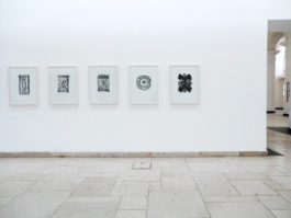 Five framed lithographs of black carpets, Anna Slobodnik, 2017. 