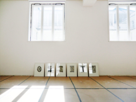 Six framed lithographs of carpets in black. Anna Slobodnik 2016. 