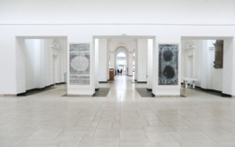 Exhibition view with two large-format prints and in a big hallway. Anna Slobodnik 2017. 