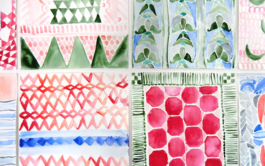 Detail of eight watercolor paintings with colorful patterns. Anna Slobodnik, 2018. 