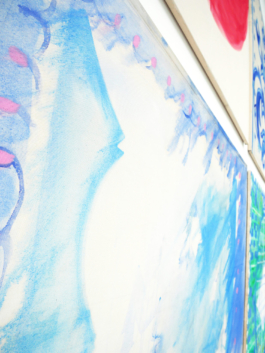 Close up of a blue painting. 