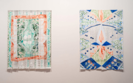 Two paintings of ornaments, one more like a carpet, the other one more like a tapestry. 