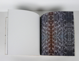 An open book, an ornament out of plants on the right.