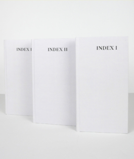 Three books standing.