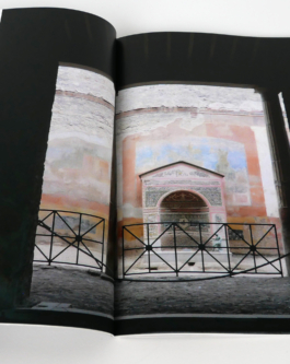 A close up of a photograph of a temple in Pompei 