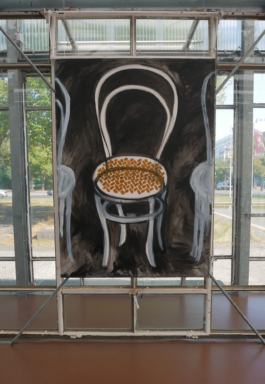 A painting of a viennese coffee house chair. 