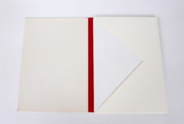 An open folder with a cut out like an envelope. like a 