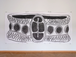 Painting of a bracelet, painted in black ink. 