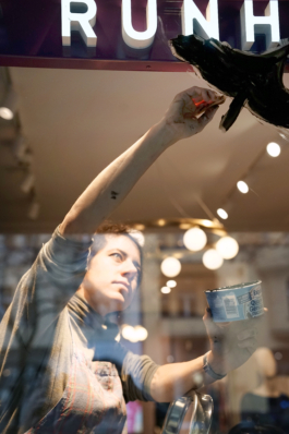 Picture of the artis painting on a window